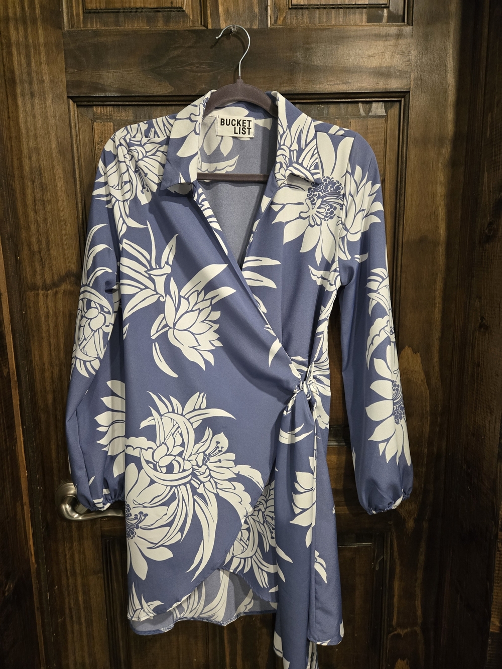 BUCKETLIST Blue and White Floral Mini Wrap Dress NWOT